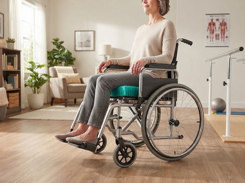 Contoured EquaGel Protector cushion pelvic well seen in side profile